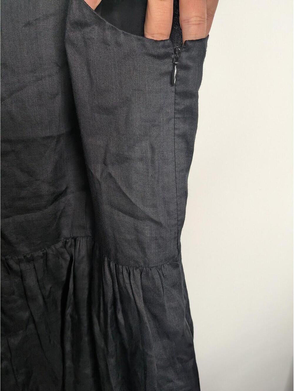 Lafayette 148 New York Dress Womens 12 Black V Neck Pom Pom Hem Midi Sundress - Picture 7 of 10